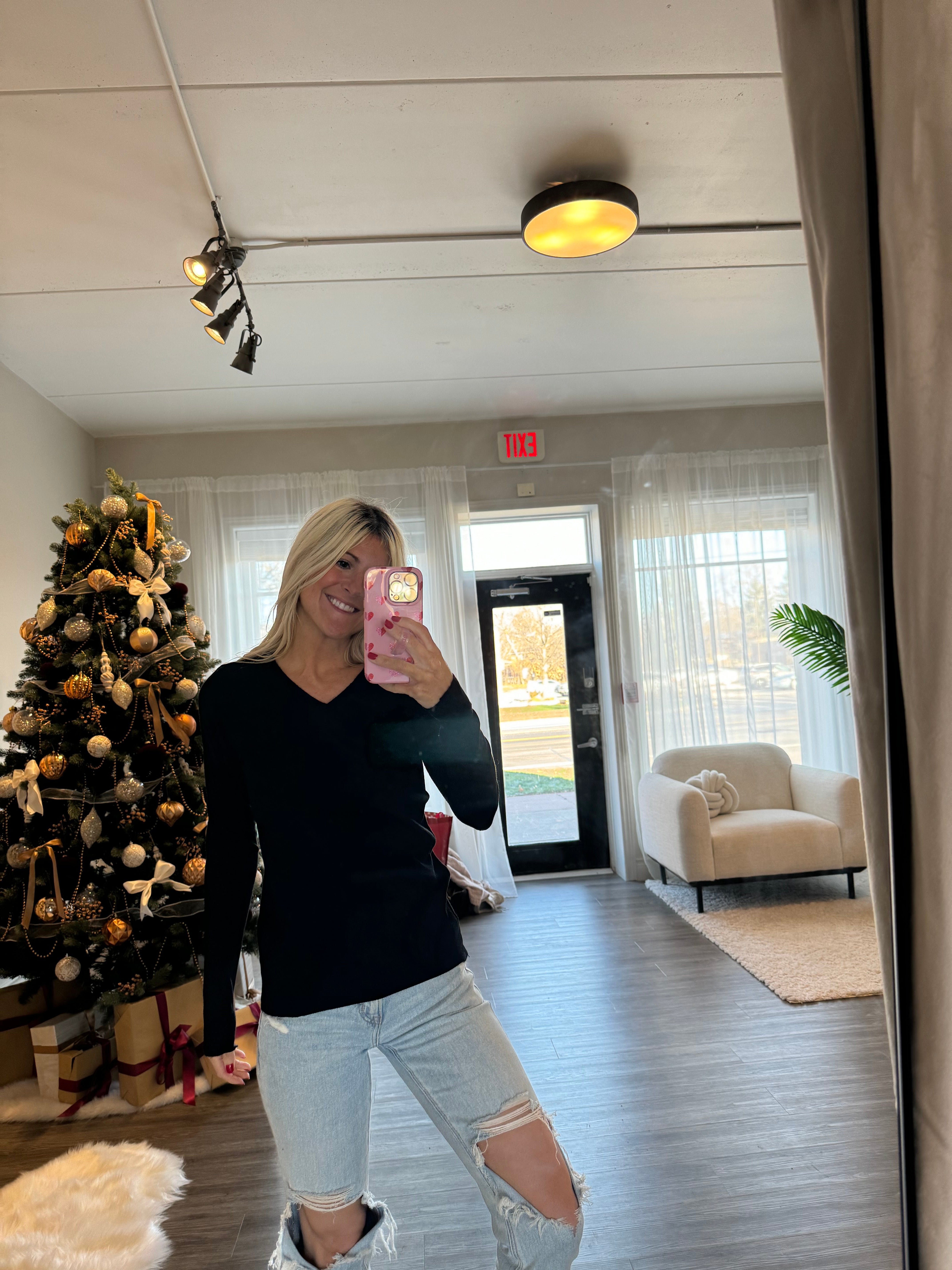 Soft Telia Black Fitted V Neck Sweater