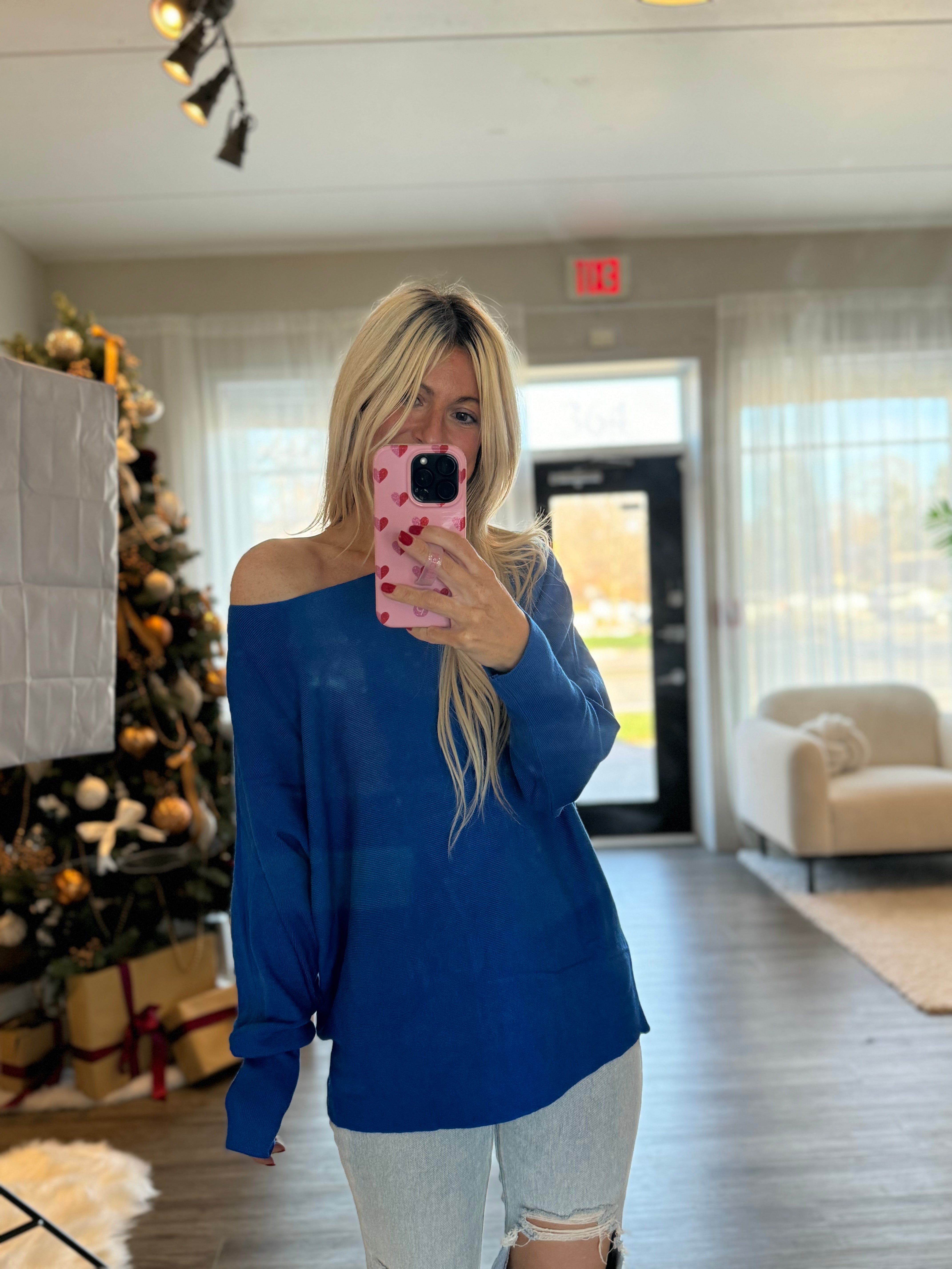 Madison Soft Batwing Sweater-Blue