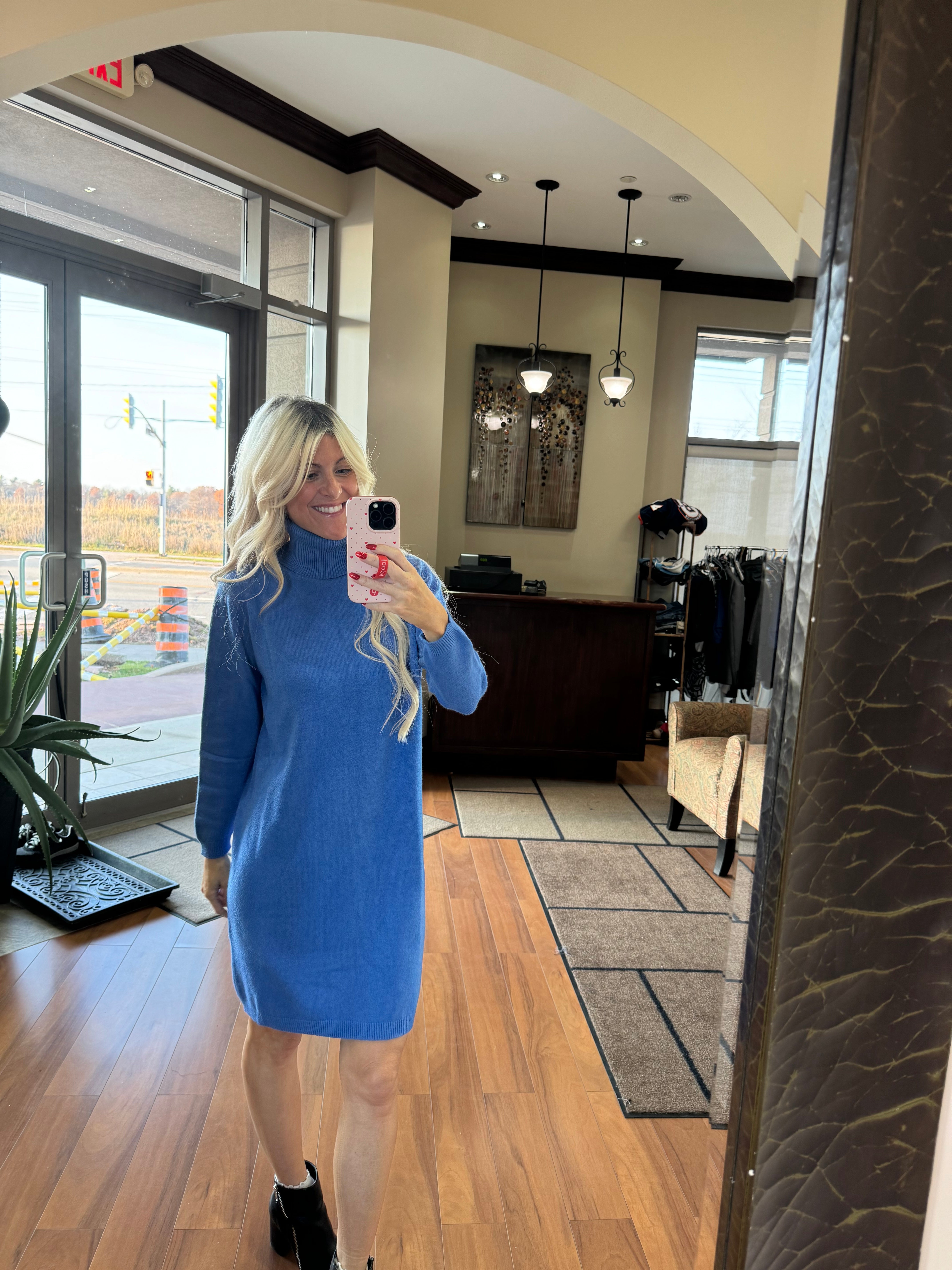 Sia Blue Made in Italy Turtleneck Sweater Dress