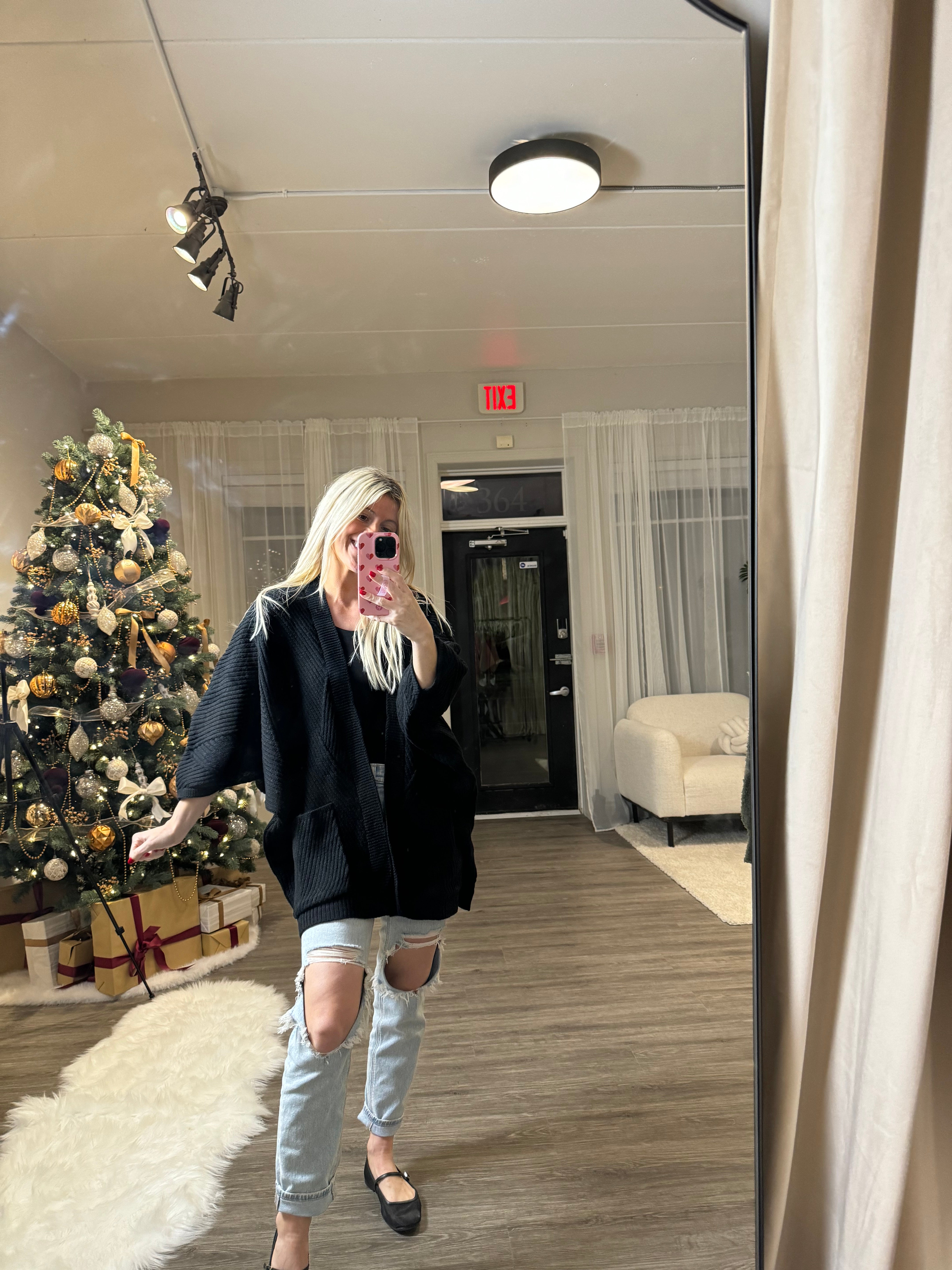 Black Boho Open Pocket Cardigan