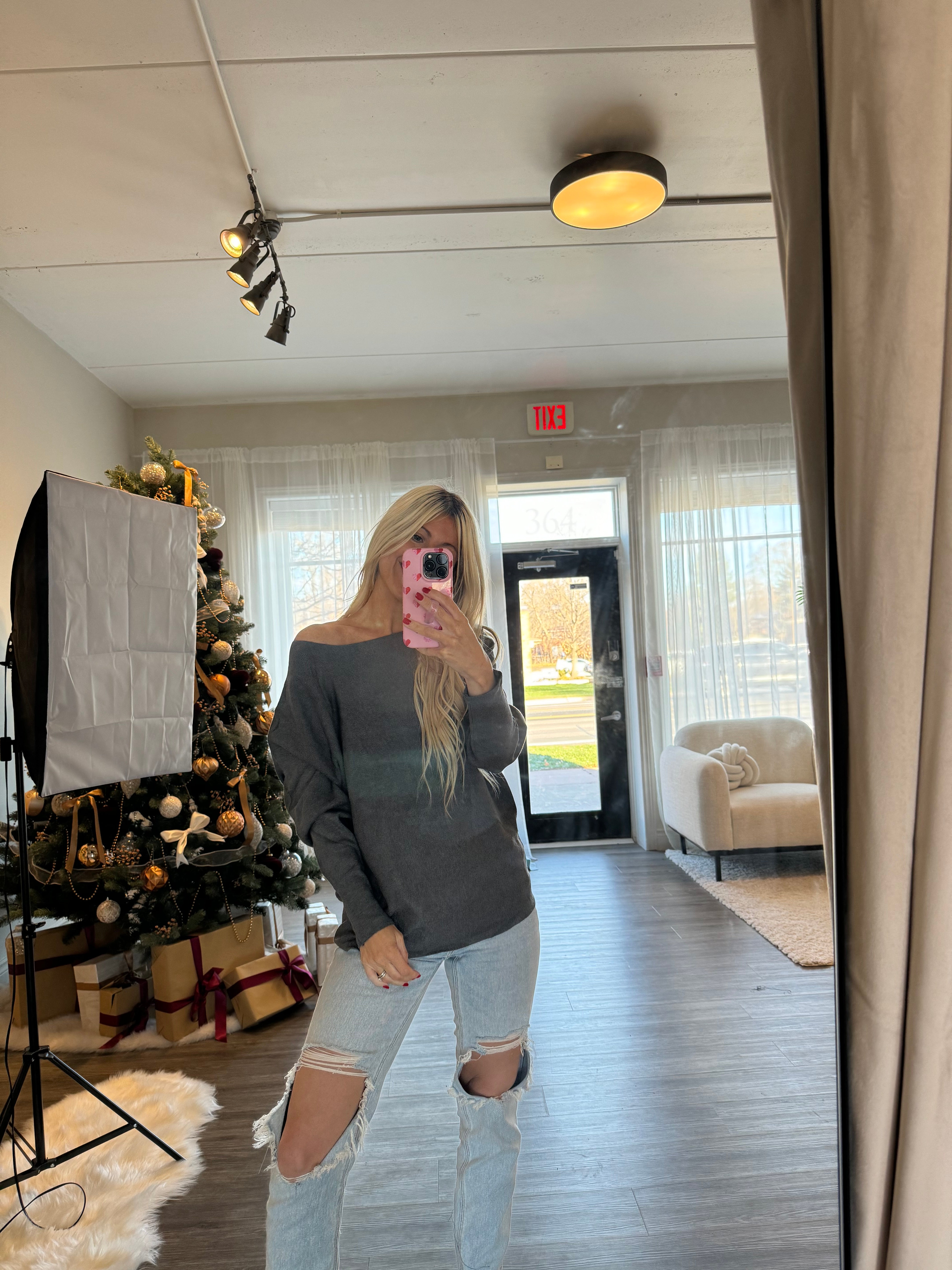 Madison Soft Batwing Sweater-Grey