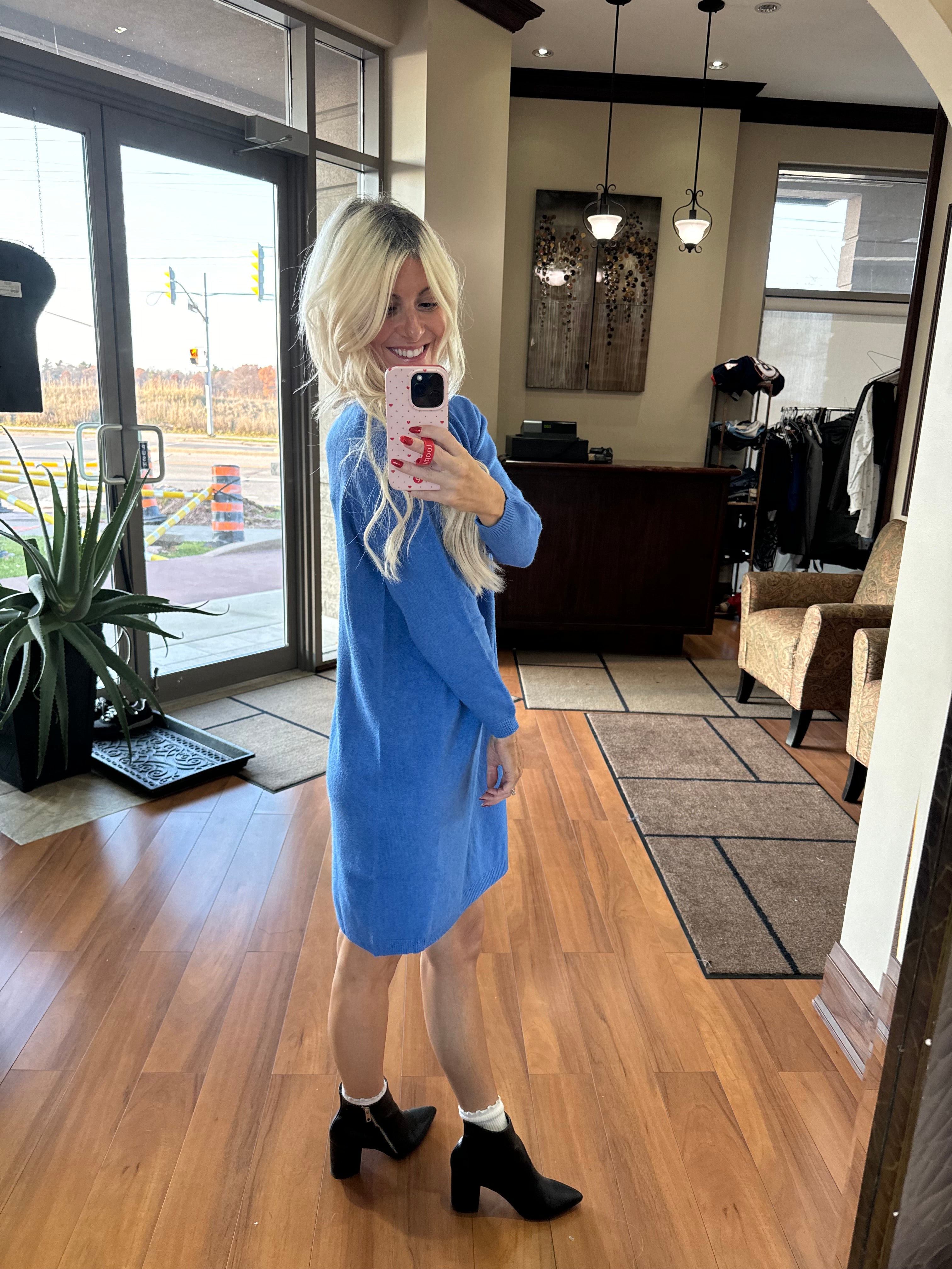 Sia Blue Made in Italy Turtleneck Sweater Dress