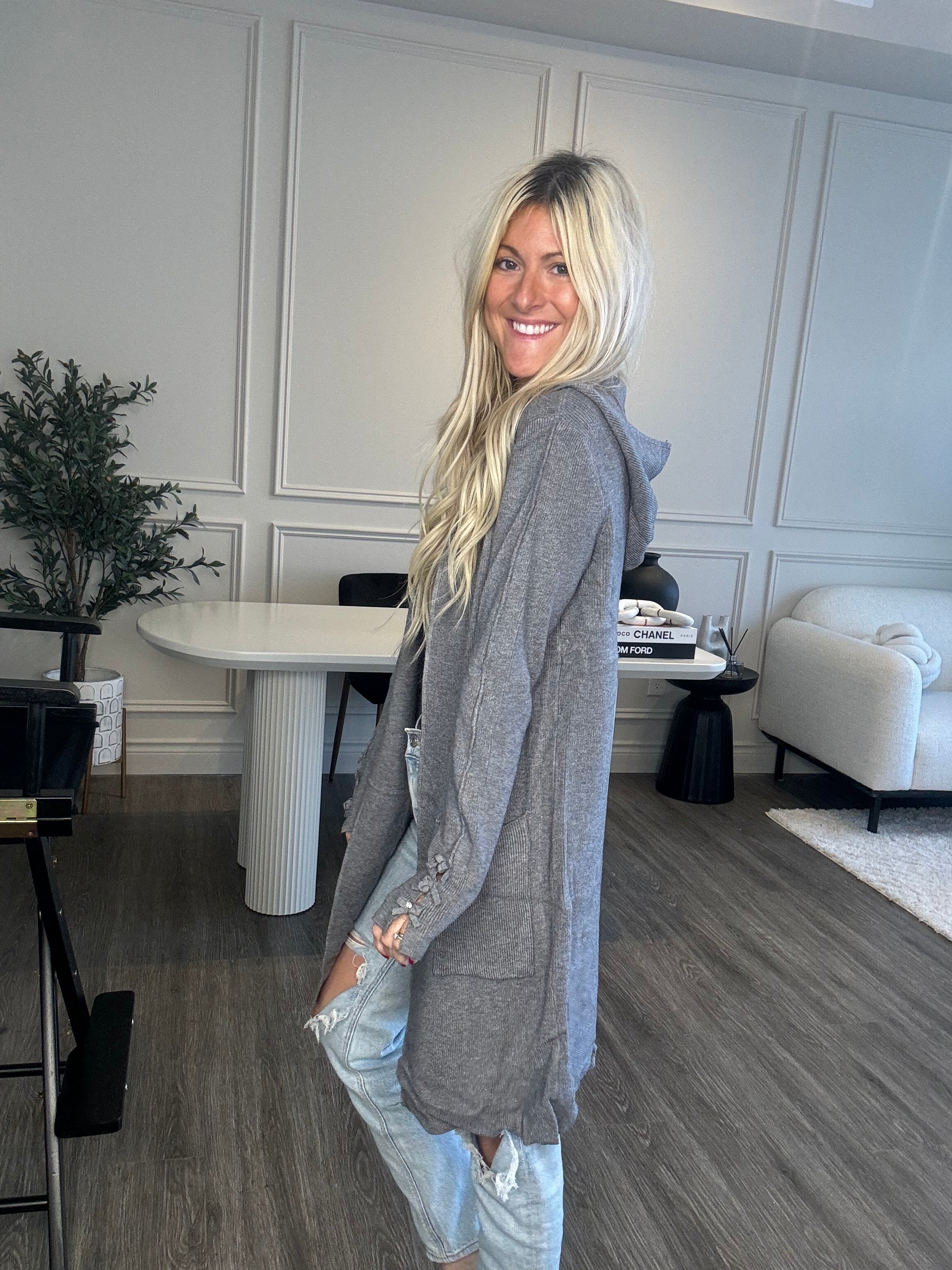 Sweet Trinity Grey Sparkle Details Cardigan