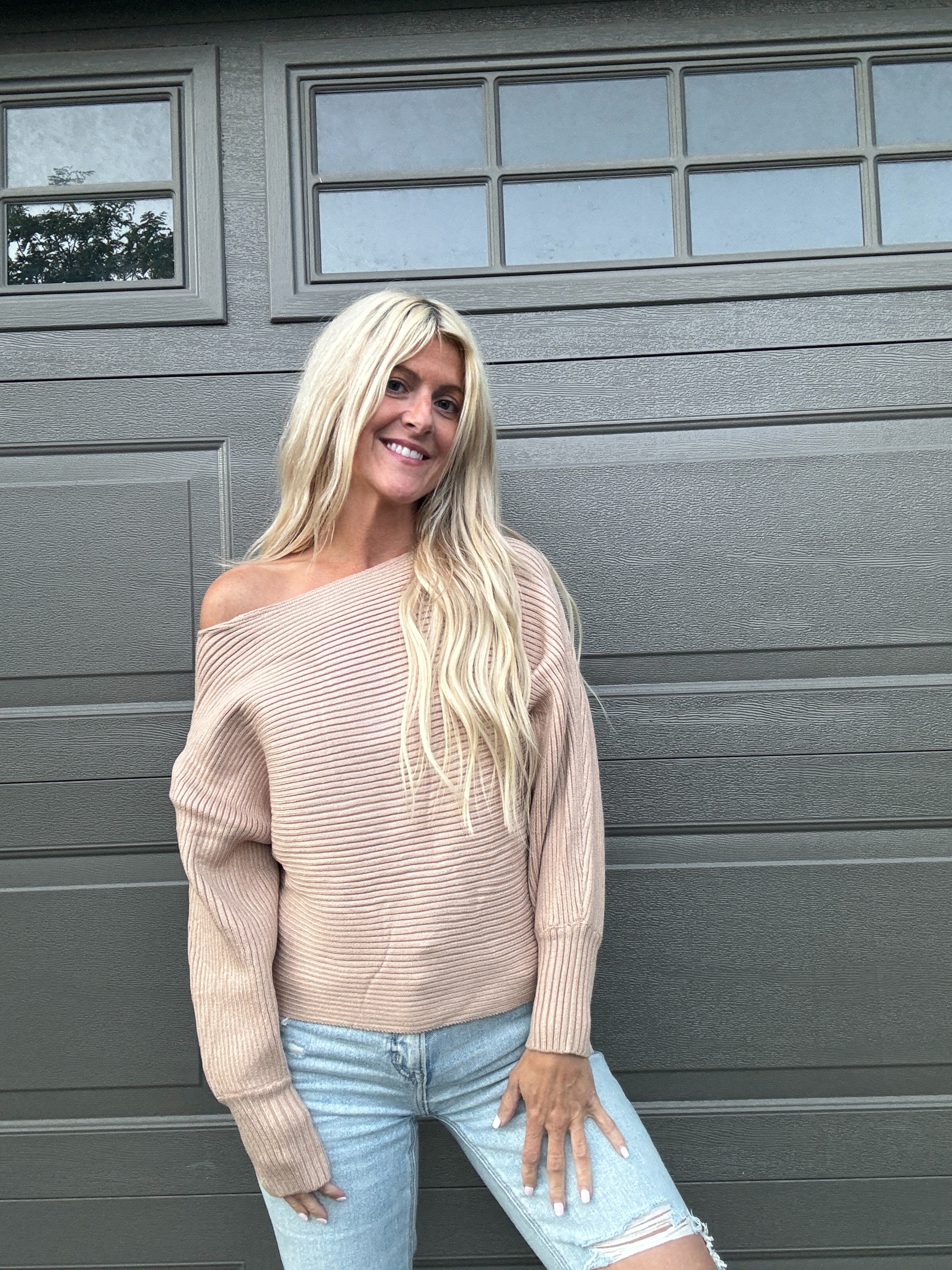 Sia Taupe Ribbed Sweater-SALE