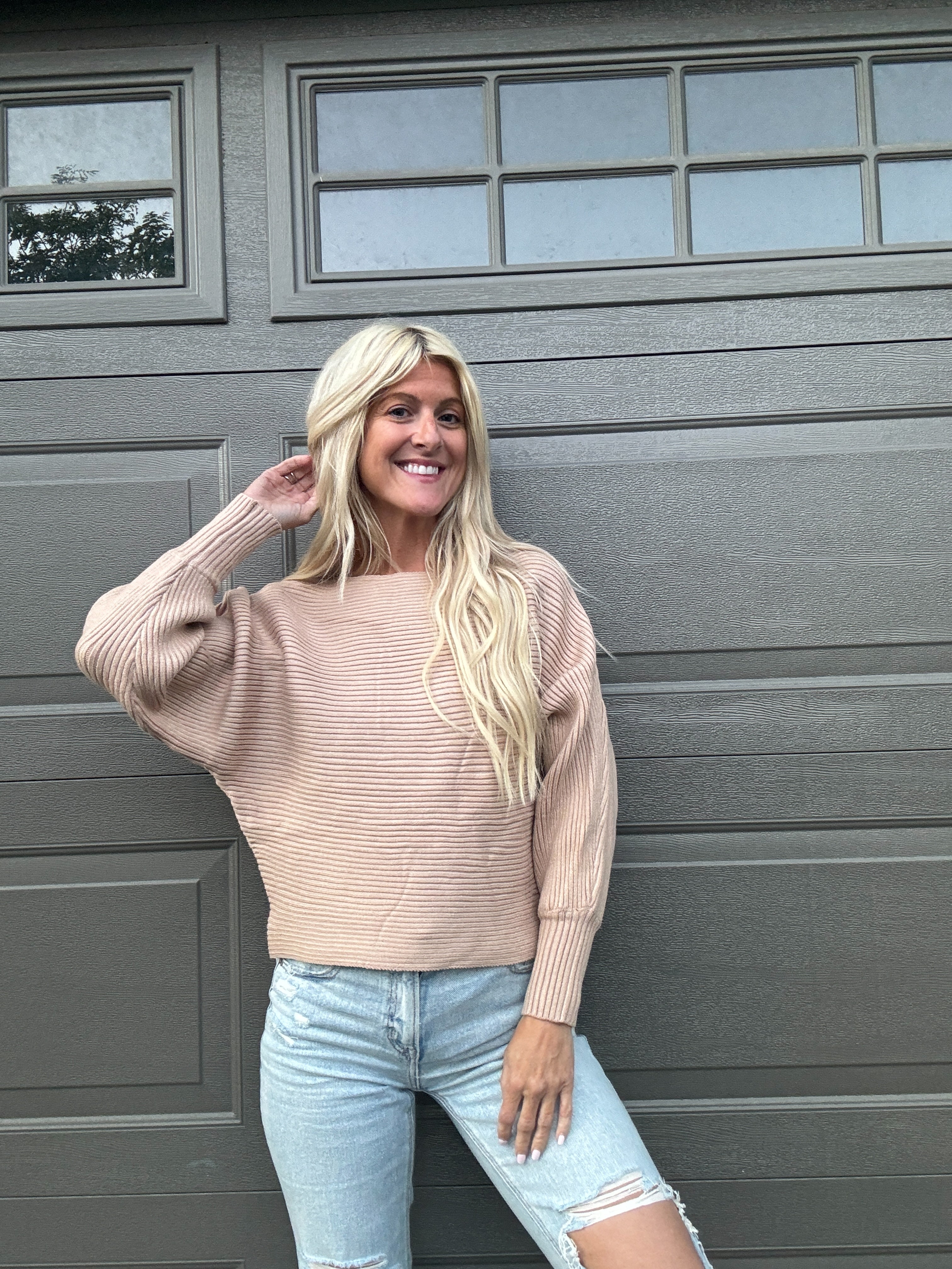 Sia Taupe Ribbed Sweater-SALE