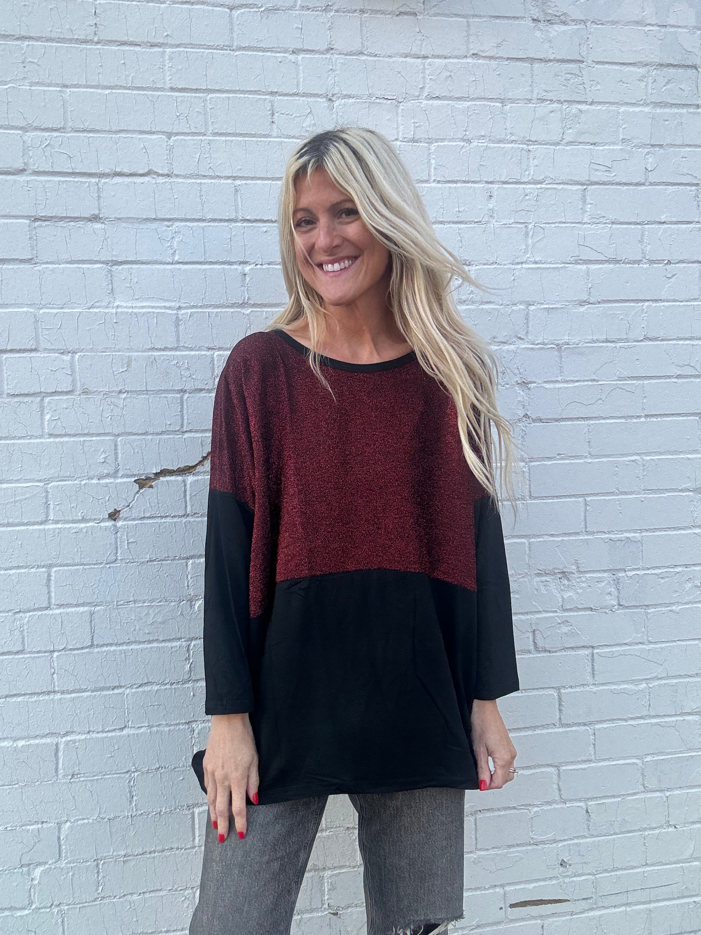 Red Shimmer Holiday Top