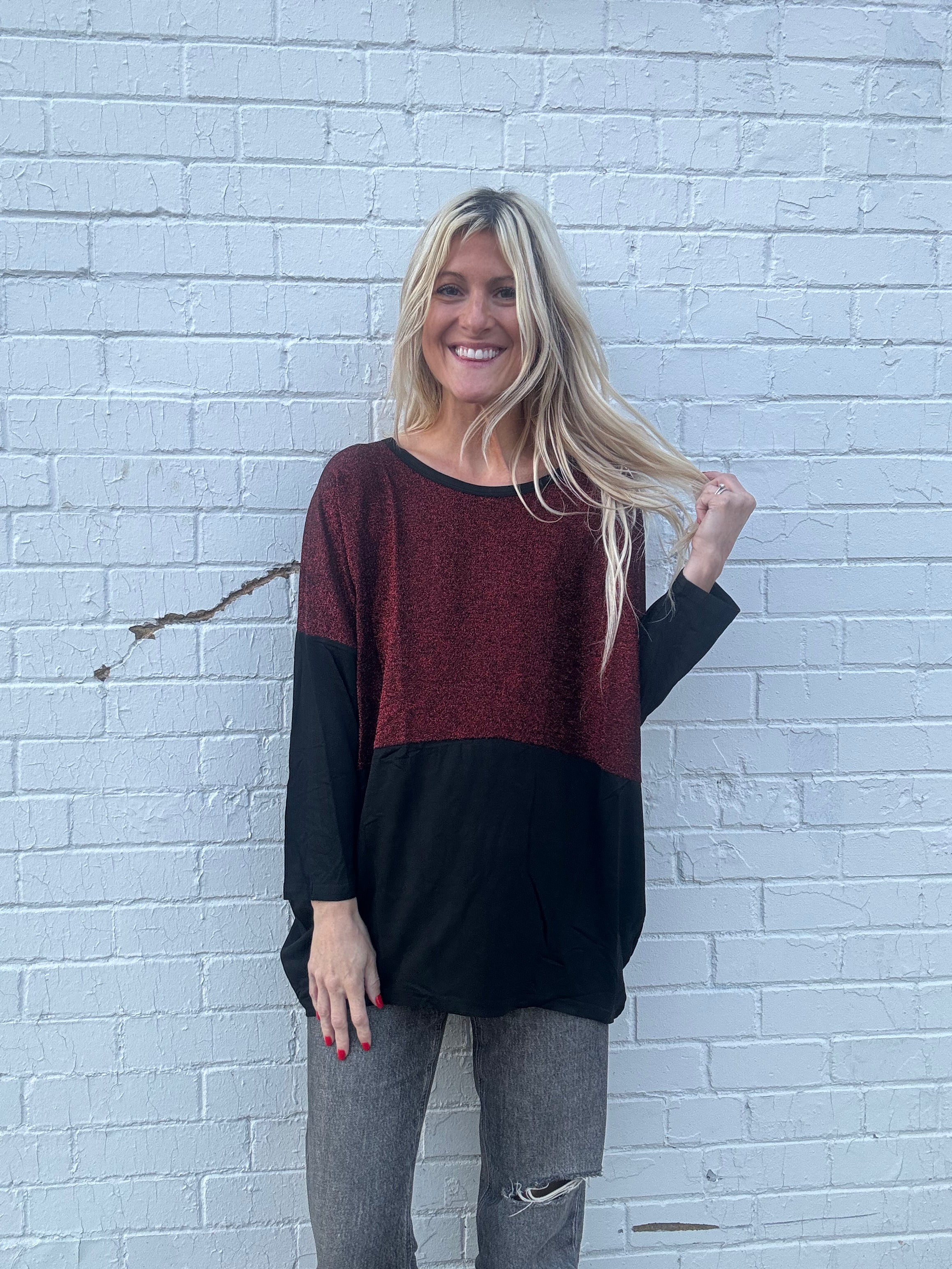 Red Shimmer Holiday Top