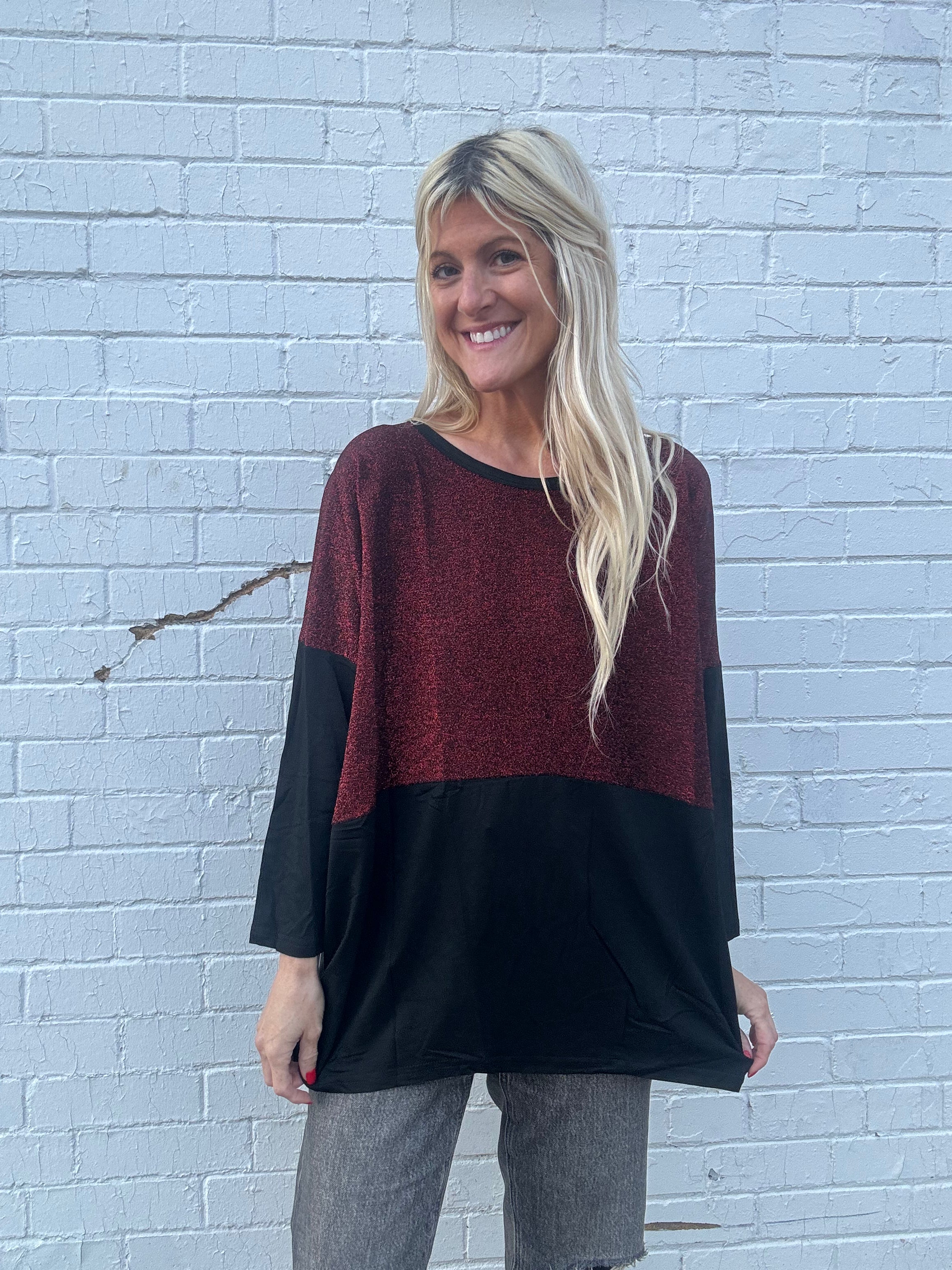Red Shimmer Holiday Top