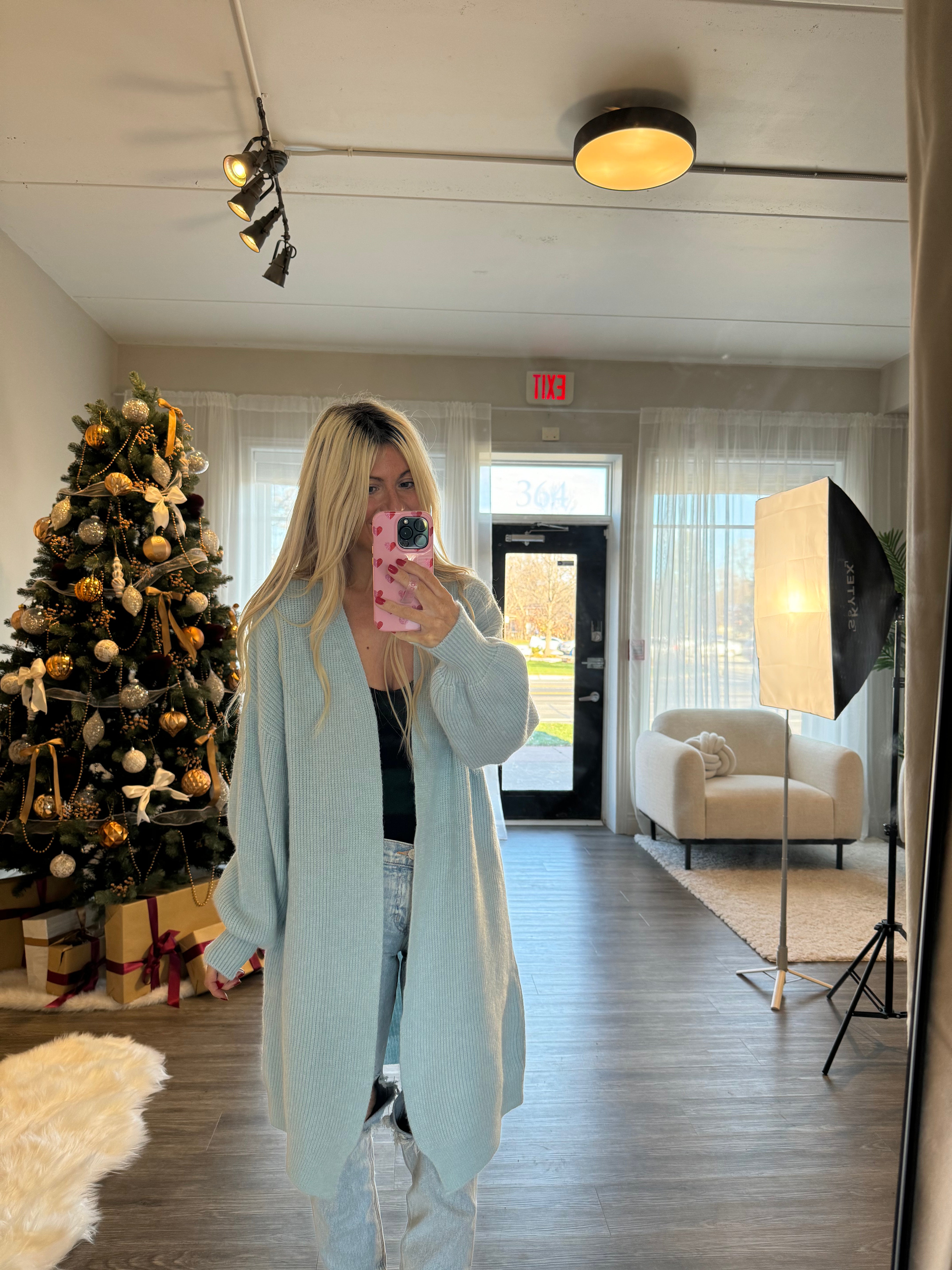 Dreamers Knit Open Cardigan-Blue