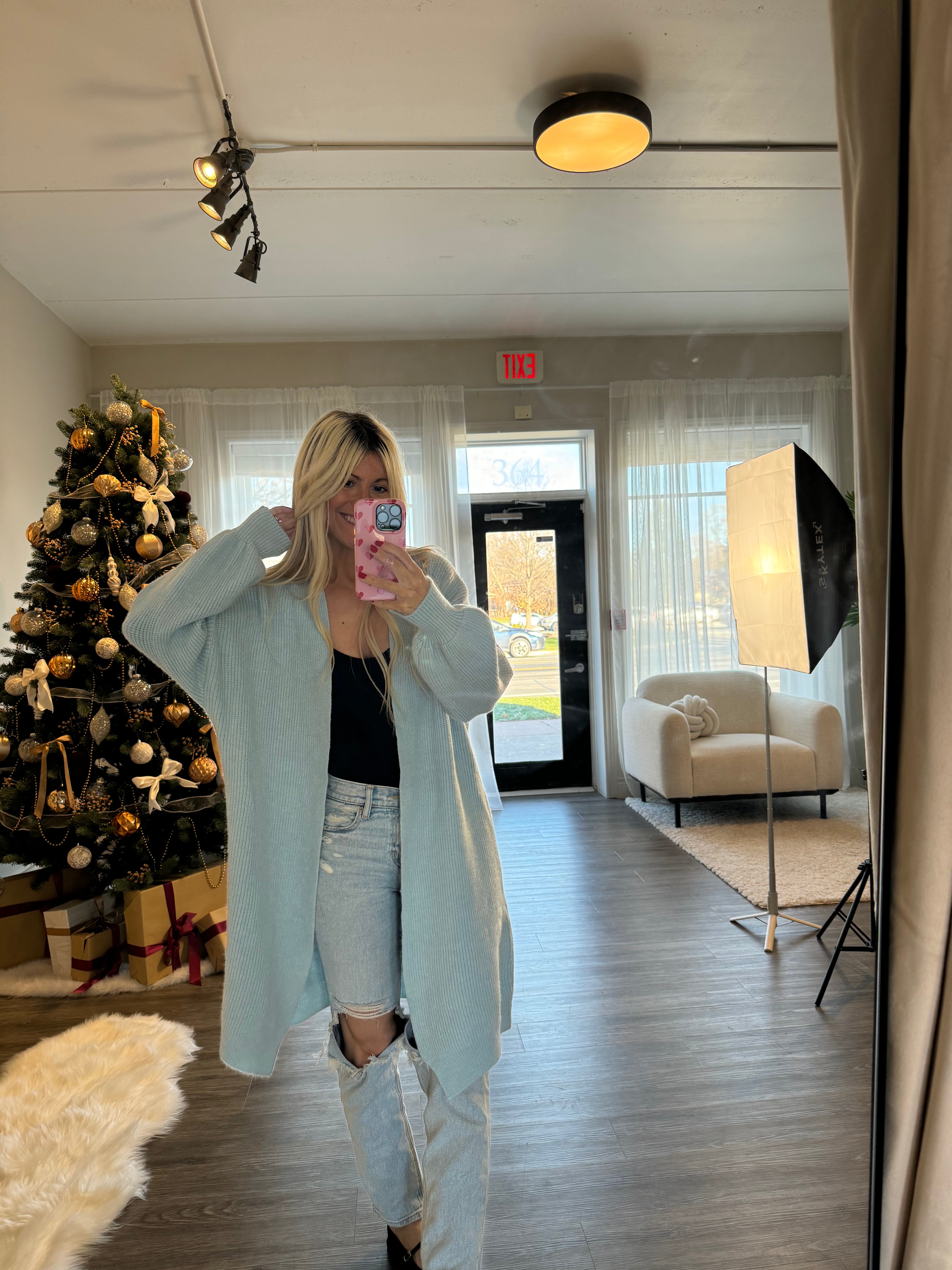 Dreamers Knit Open Cardigan-Blue