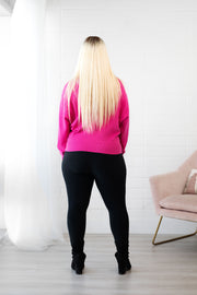 Hot Pink Boat Neck Ribbed Knit Sweater