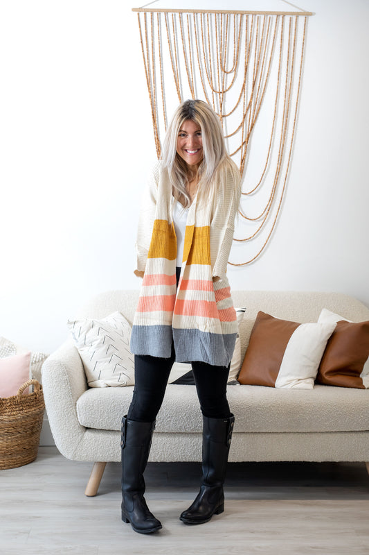 Multi Color Stripe Printed Cardigan-Intro Promo