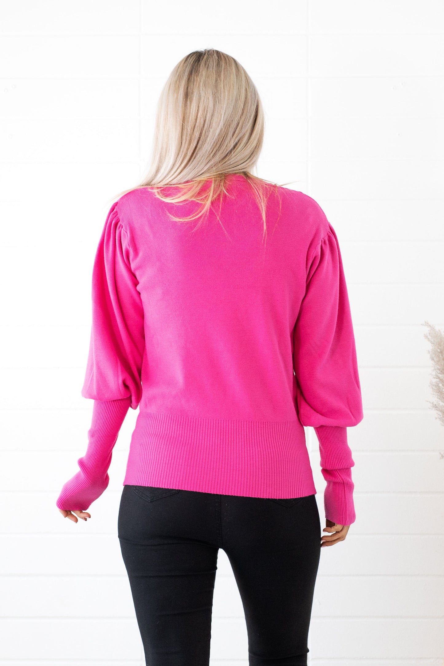 Elite Hot Pink Princess Puff Sleeve Sweater