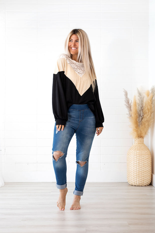 Lace Love Colour Block Lace Yoke Top