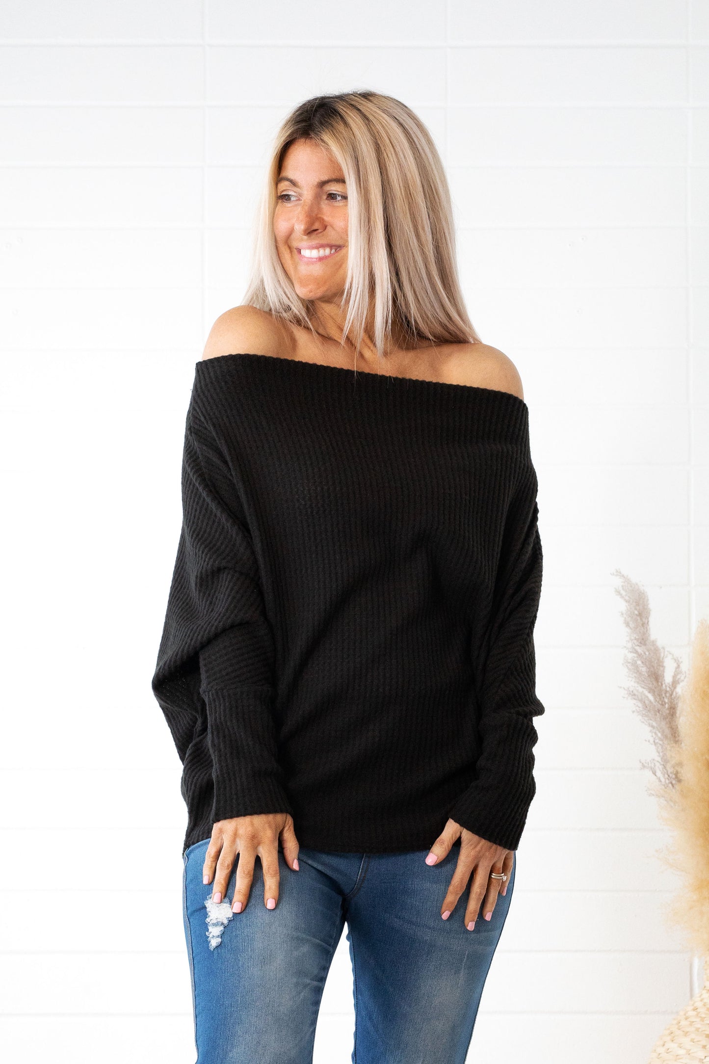 City Girl Off The Shoulder Waffle Top