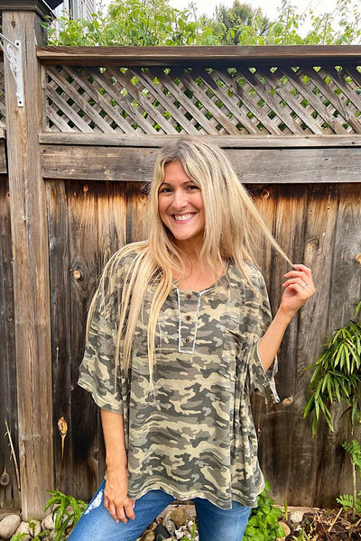 Camo Button Sweatshirt Style Summer Top