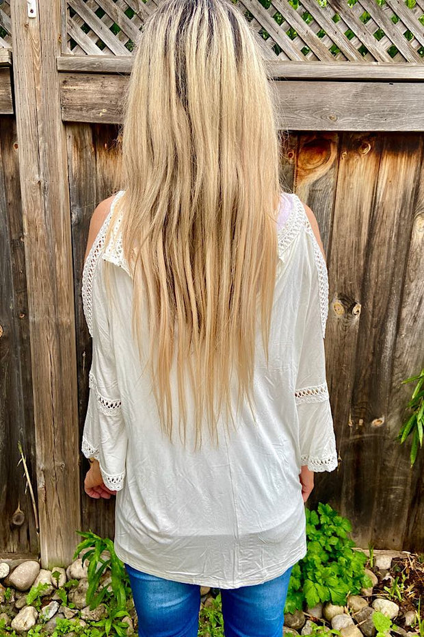 Pretty in Lace White Cold Shoulder Top