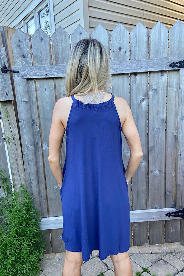 Cozy Navy Ruffle Neck Bamboo Dress