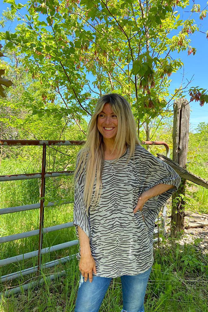 Exotic Heather Grey Zebra Knit Top