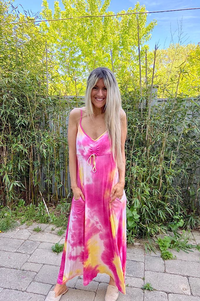 Pink Fun Summer Tie Dye Maxi Dress