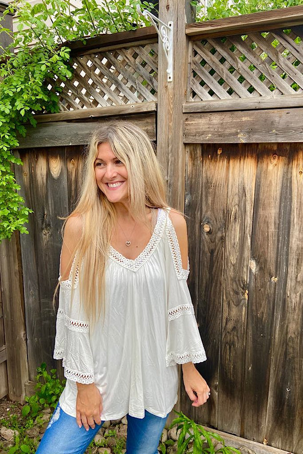 Pretty in Lace White Cold Shoulder Top