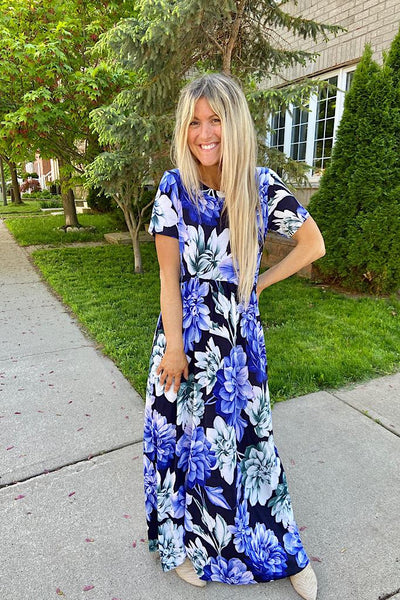 Navy Floral Backyard Dinner Dress