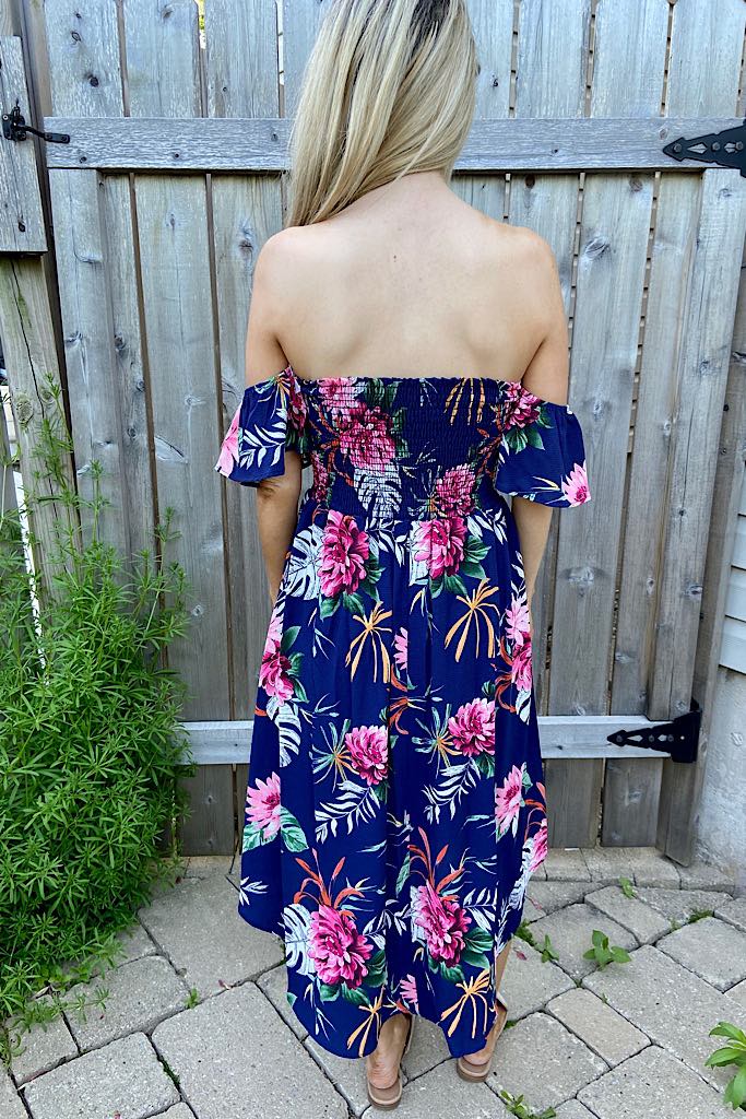 Stunning Navy Floral Off The Shoulder Dress