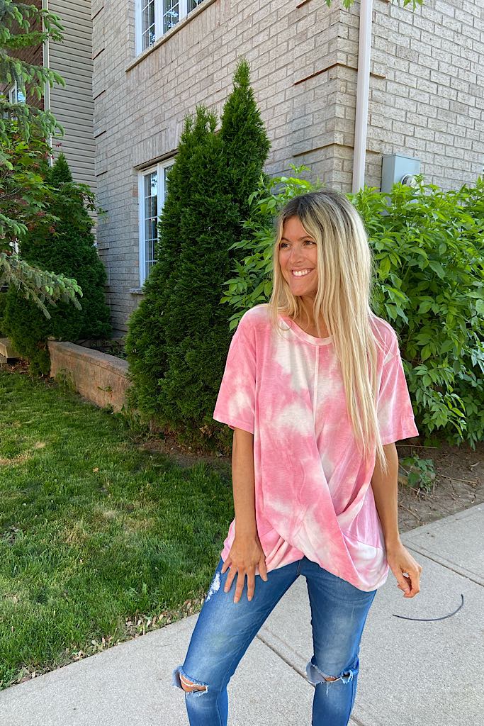 Pink Tie Dye Front Twist Top
