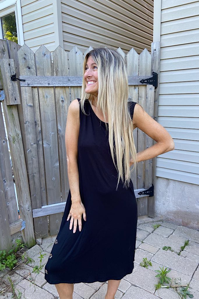 Little Black Button Detail Dress