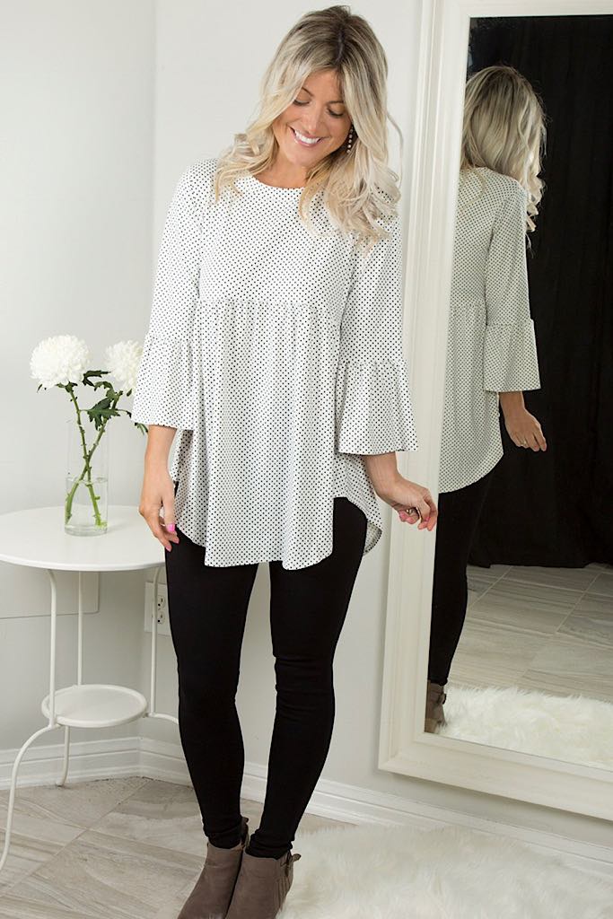 Off White Polka Dot Babydoll Tunic Top