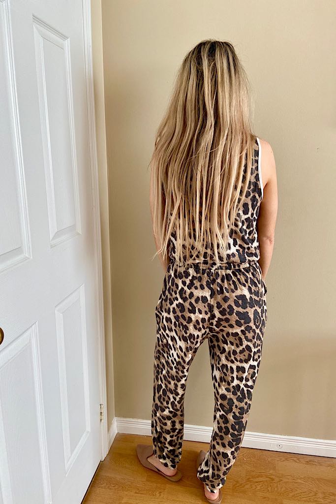 Leopard Henley Style Sleeveless Jumpsuit