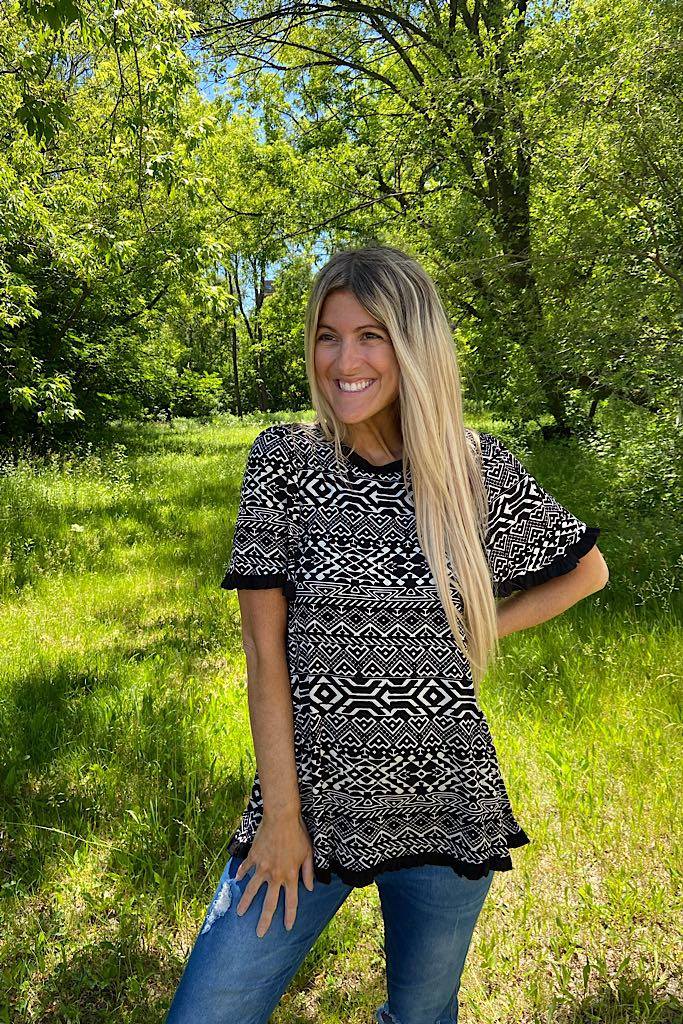 Boho Print Short Sleeve Top