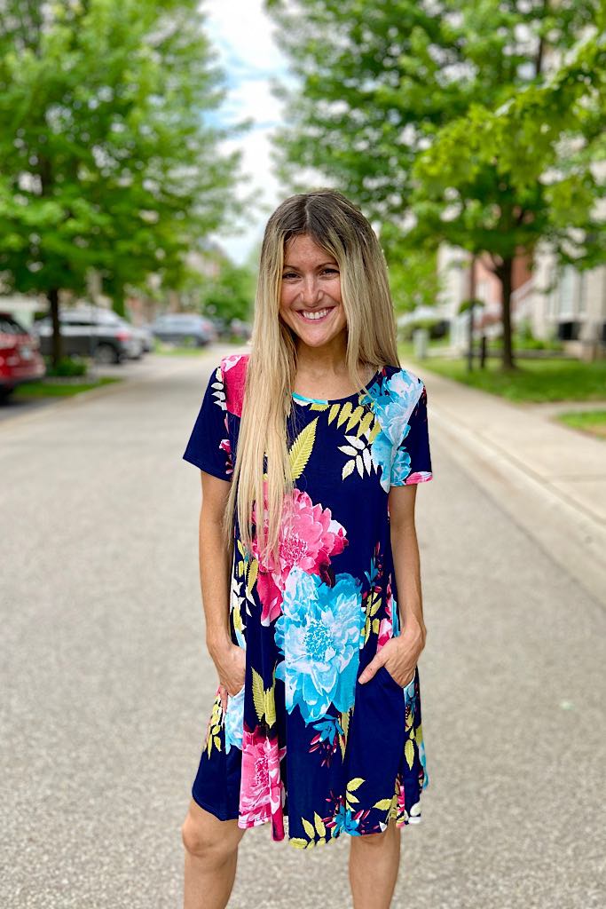 Navy Floral Love Life Dress