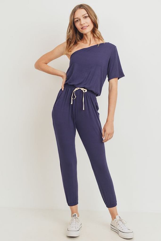 Cozy Navy One Shoulder Jumpsuit