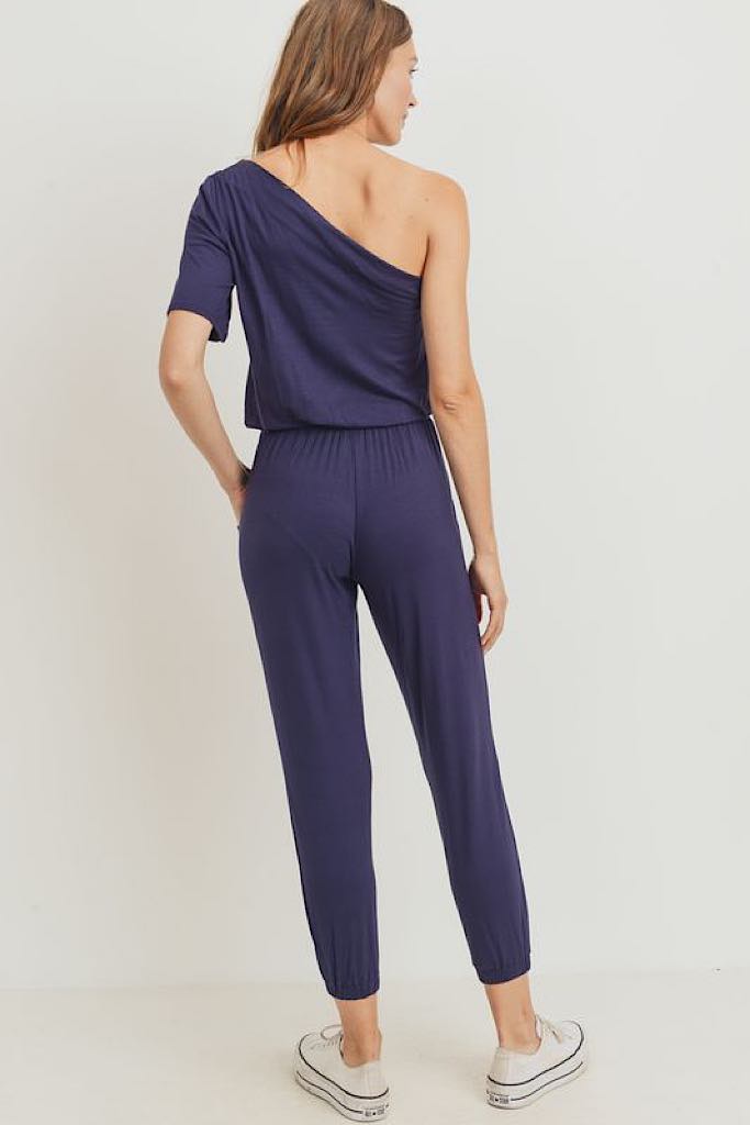 Cozy Navy One Shoulder Jumpsuit