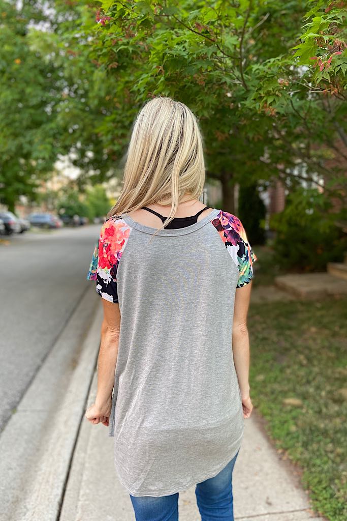 Grey Pop of Florals Top