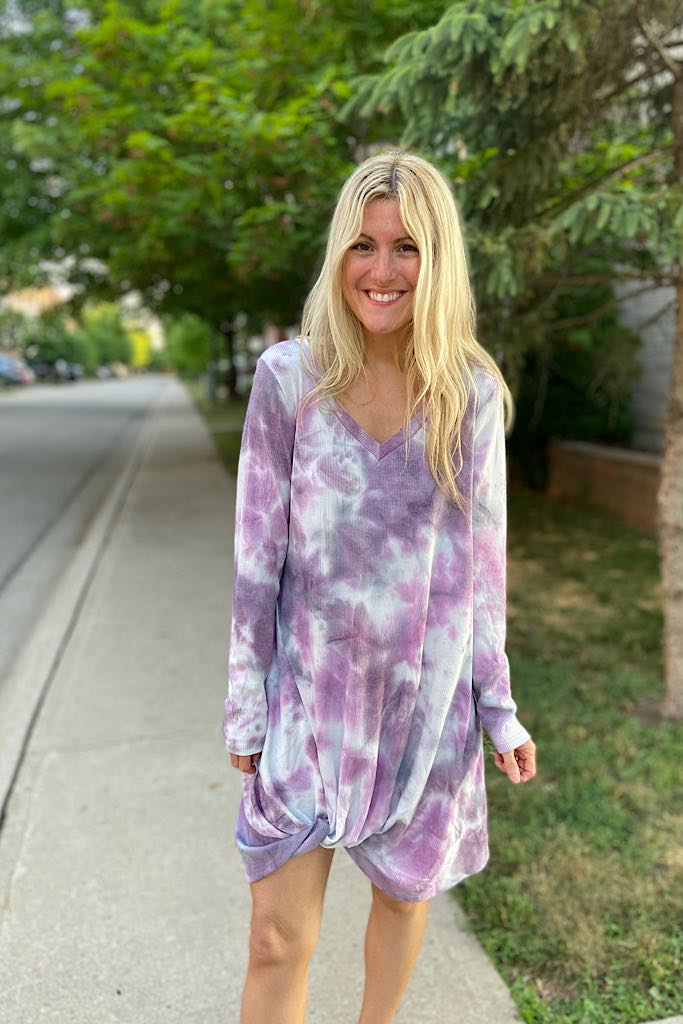 Purple Swirl Tie Dye Knot Dress