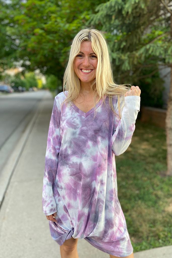 Purple Swirl Tie Dye Knot Dress