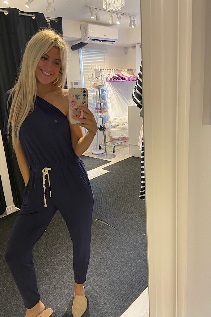 Cozy Navy One Shoulder Jumpsuit