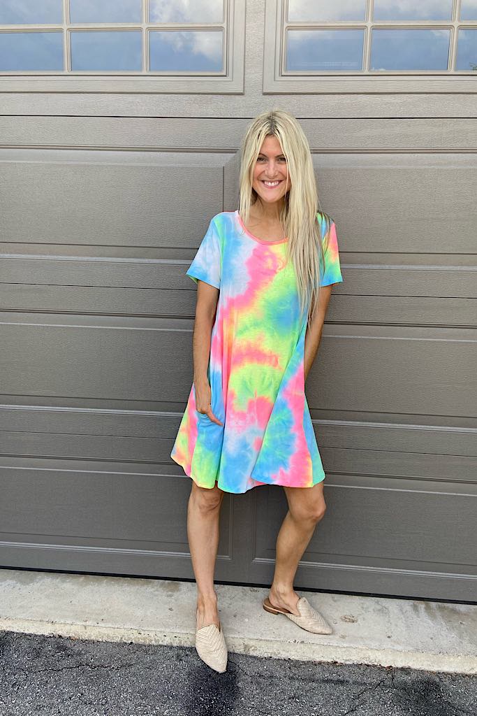 Tie Dye Casual French Terry Dresses- Pink Mix