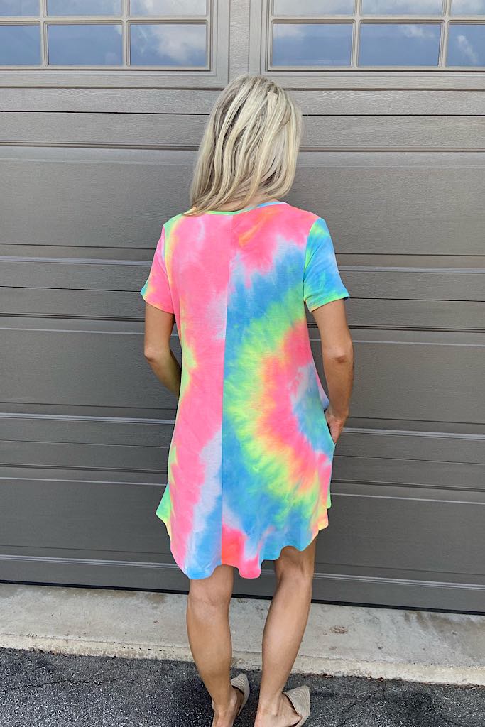Tie Dye Casual French Terry Dresses- Pink Mix