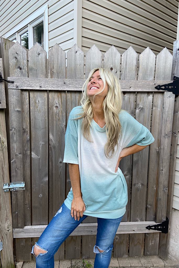 Ombre Waffle Mint Tunic Top