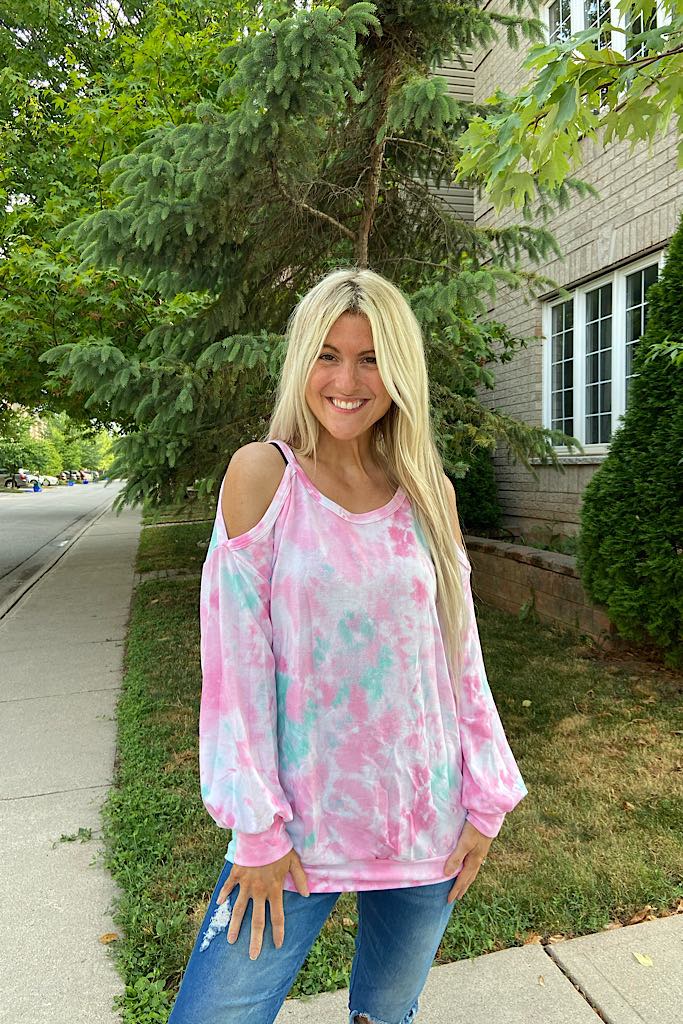 Beautiful Ice Cream Cold Shoulder Swirl Sweatshirt