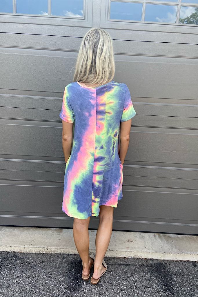 Tie Dye Casual French Terry Dresses- Purple Mix