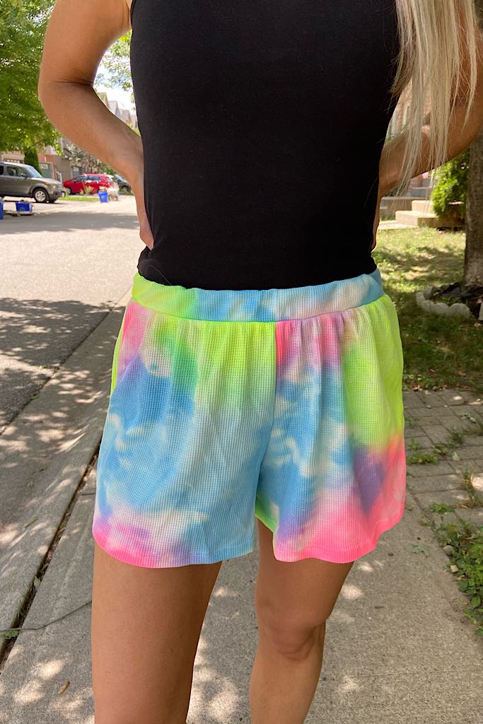 Rainbow Tie Dye Elastic Waist Shorts