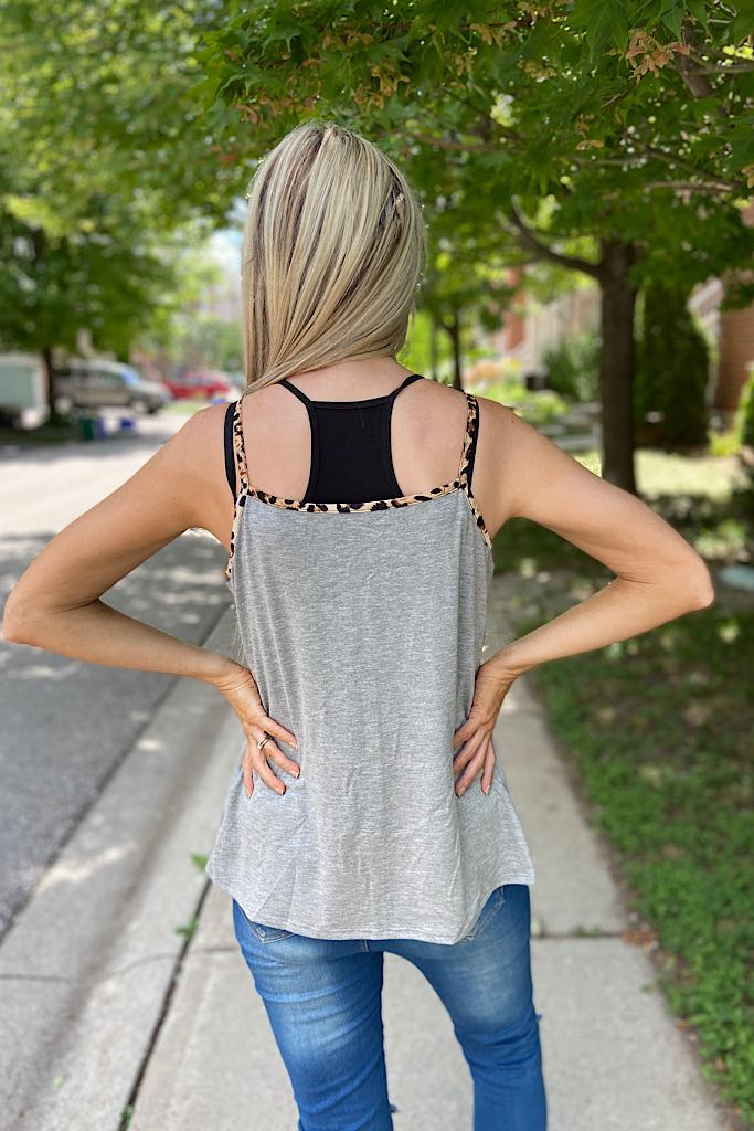 Heather Grey Animal Print Spaghetti Strap Cami Top-Promo