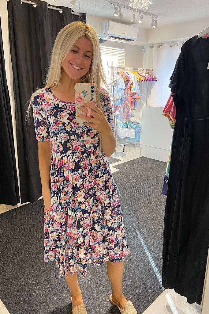 Pretty in Navy Floral Midi Dress