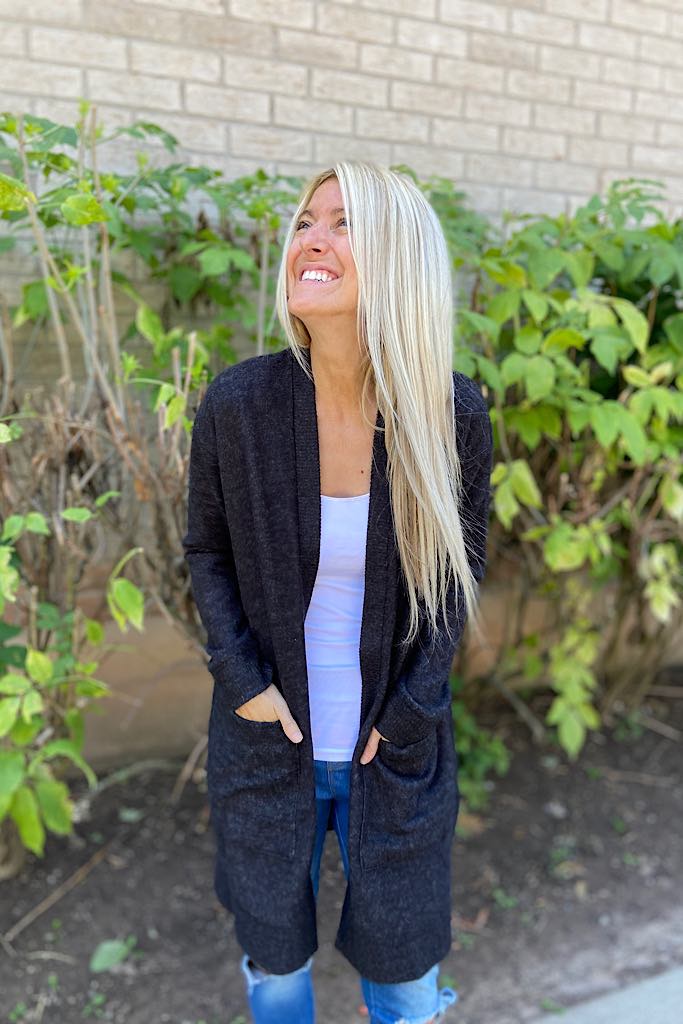 Charcoal Soft Brushed Pocket Cardigan