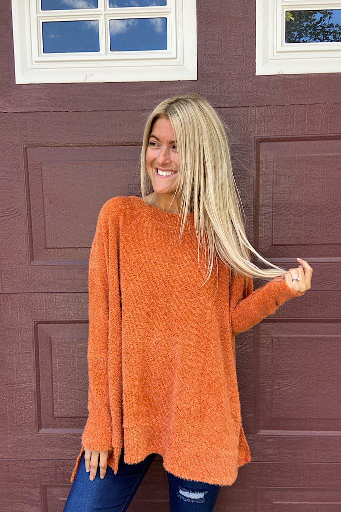 Rust Brushed Eyelash Knit Top-Restocked