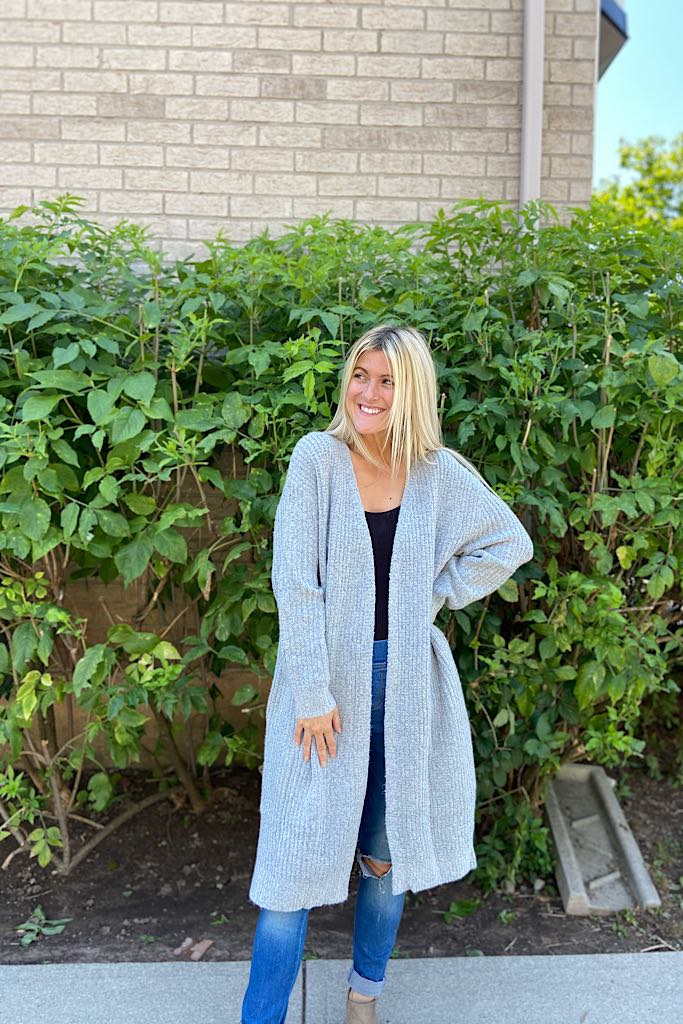 Grey Forget Me Not Chunky Knit Duster